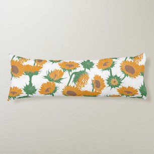 Woodblock Print Sunflower orange Body Cushion