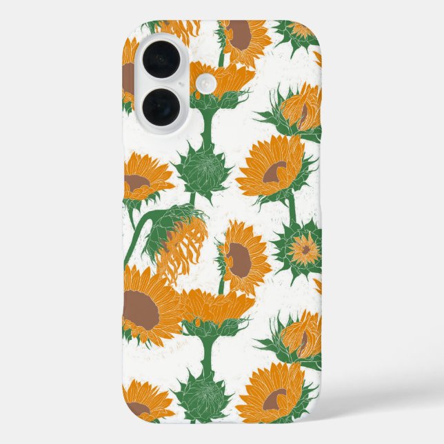 Woodblock Print Sunflower orange Case-Mate iPhone Case (Back)
