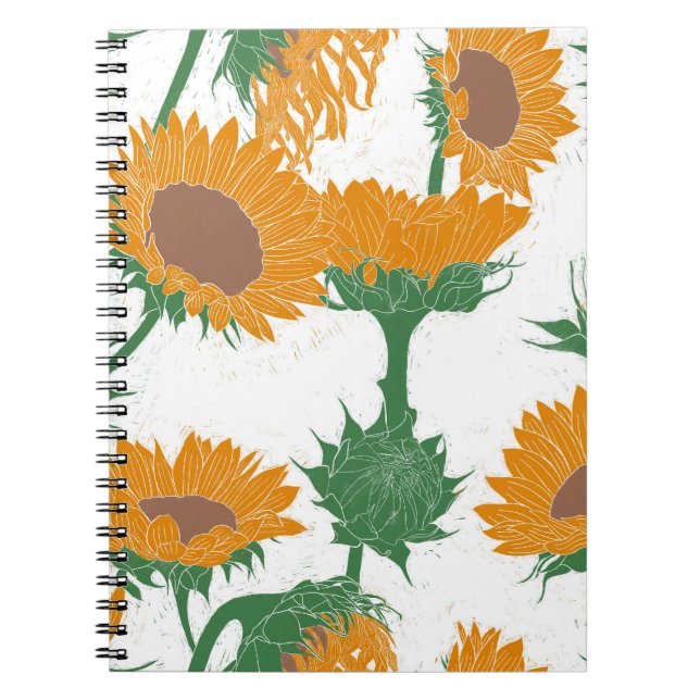 Woodblock Print Sunflower orange Notebook (Front)