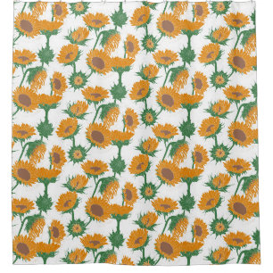 Woodblock Print Sunflower orange Shower Curtain