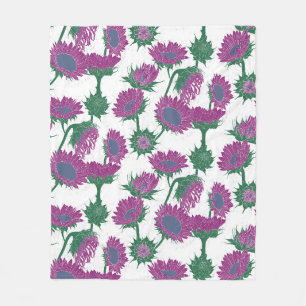 Woodblock Print Sunflower pink Fleece Blanket
