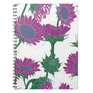 Woodblock Print Sunflower pink Notebook
