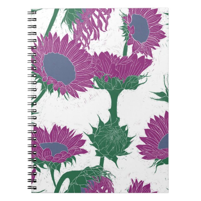 Woodblock Print Sunflower pink Notebook (Front)