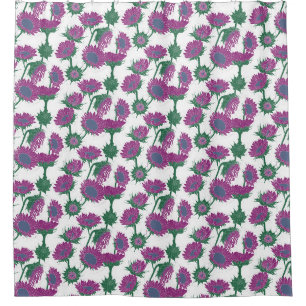Woodblock Print Sunflower pink Shower Curtain