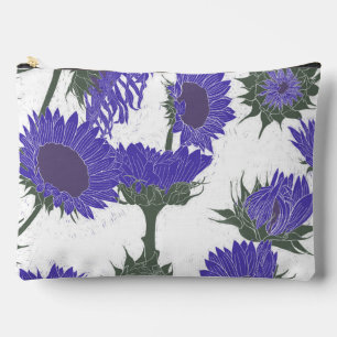 Woodblock Print Sunflower purple Accessory Pouch