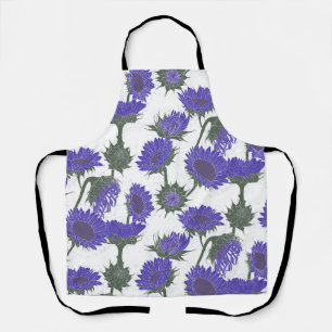Woodblock Print Sunflower purple Apron