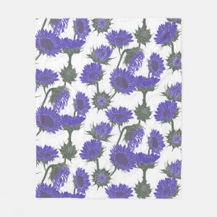 Woodblock Print Sunflower purple Fleece Blanket