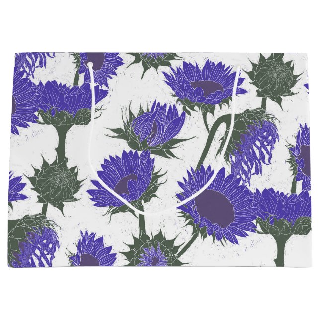 Woodblock Print Sunflower purple Large Gift Bag (Front)
