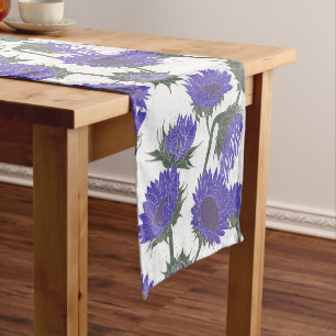 Woodblock Print Sunflower purple Short Table Runner