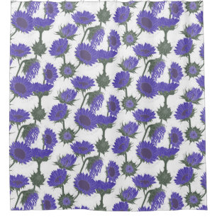 Woodblock Print Sunflower purple Shower Curtain