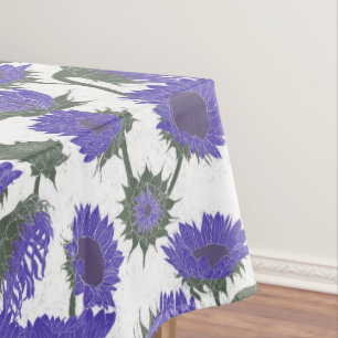 Woodblock Print Sunflower purple Tablecloth
