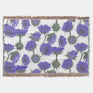 Woodblock Print Sunflower purple Throw Blanket