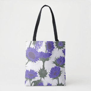 Woodblock Print Sunflower purple Tote Bag
