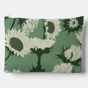 Woodblock Print Sunflower white Accessory Pouch
