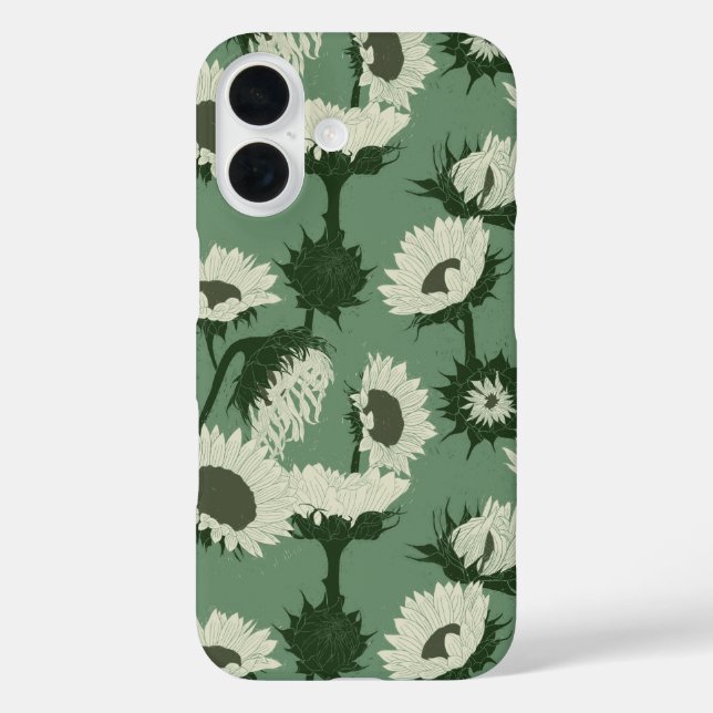 Woodblock Print Sunflower white Case-Mate iPhone Case (Back)