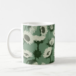 Woodblock Print Sunflower white Coffee Mug