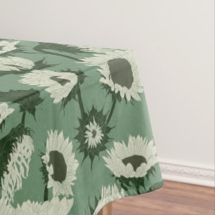 Woodblock Print Sunflower white Tablecloth
