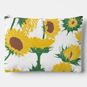 Woodblock Print Sunflower yellow Accessory Pouch