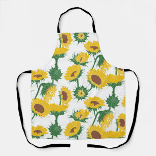 Woodblock Print Sunflower yellow Apron