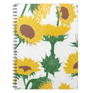 Woodblock Print Sunflower yellow Notebook