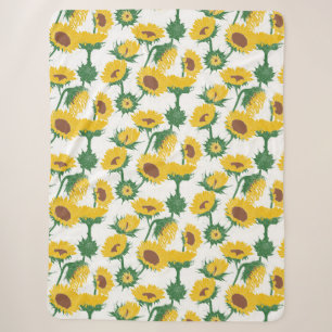 Woodblock Print Sunflower yellow Sherpa Blanket
