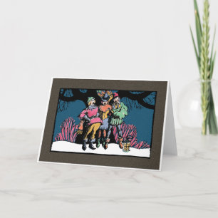 Woodblock-Style Mediaeval Carolers Holiday Card