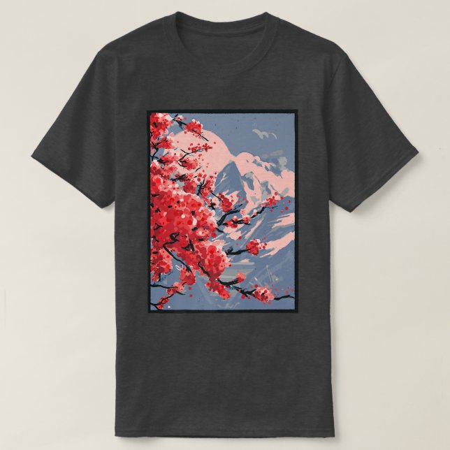 Woodblock Traditional Tokyo Sakura Cute Apparel Ch T-Shirt (Design Front)