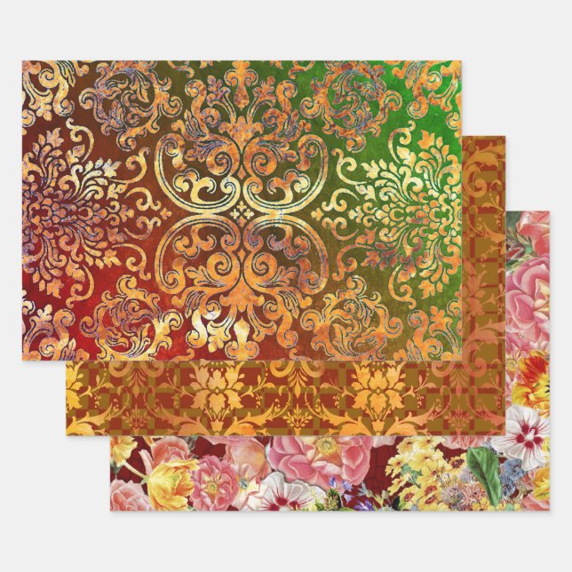 Woodbury Damask and Flower Festival Wrapping Paper Sheet (Set)