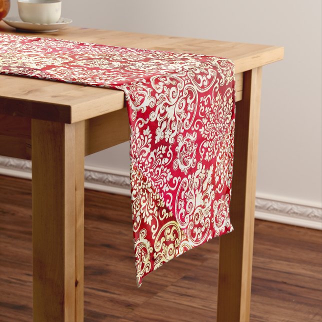 Woodbury gold and fire red short table runner (In Situ)