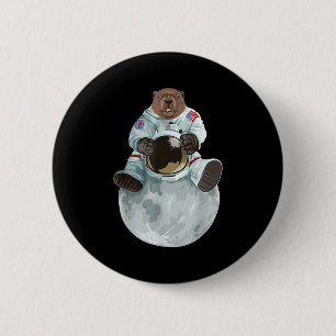 Woodchuck Astronaut Sitting Moon Space Rodents Gro 6 Cm Round Badge