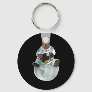 Woodchuck Astronaut Sitting Moon Space Rodents Gro Key Ring