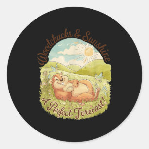 Woodchucks & Sunshine Funny Groundhog Day Vint Classic Round Sticker