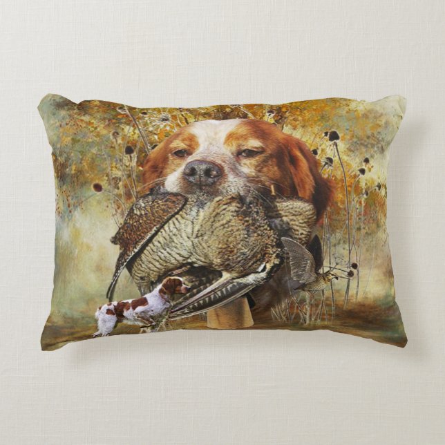 Woodcock hunting with Brittany Spaniel      Decorative Cushion (Front)