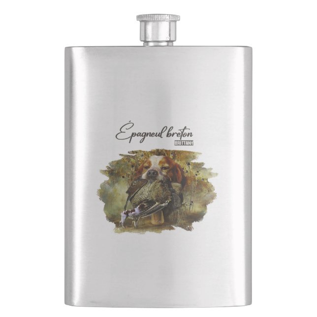 Woodcock hunting with Brittany Spaniel     Hip Flask (Front)