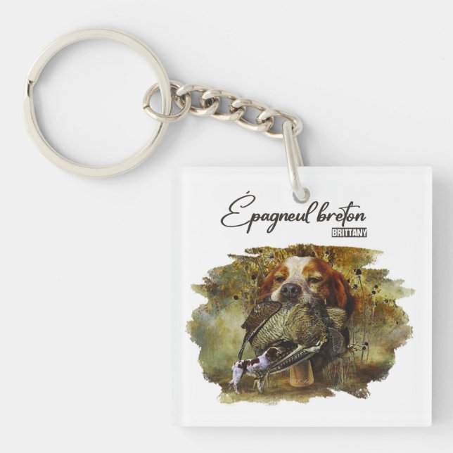 Woodcock hunting with Brittany Spaniel   Key Ring (Front)