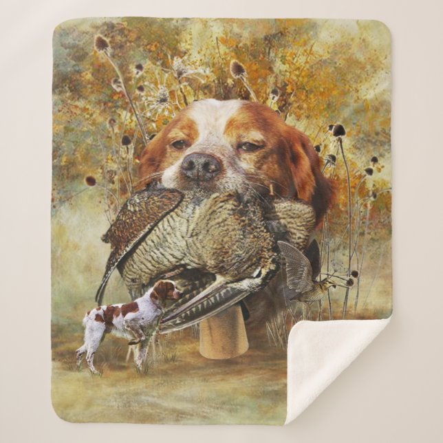 Woodcock hunting with Brittany Spaniel      Sherpa Blanket (Front)