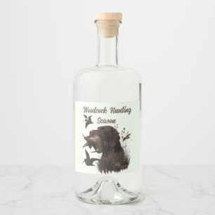 Woodcock Hunting with German Wirehaired Pointer   Liquor Bottle Label
