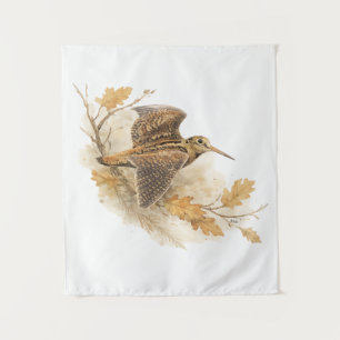 Woodcock in Flight , Autumn Woodland Nature Art Tapestry