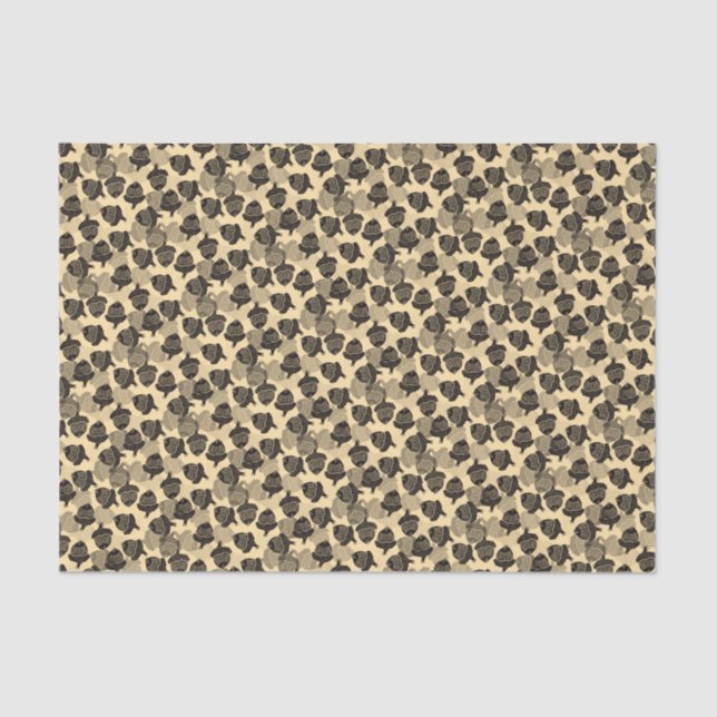 Woodcut Black Acorns on Cream Tissue Paper (Front)