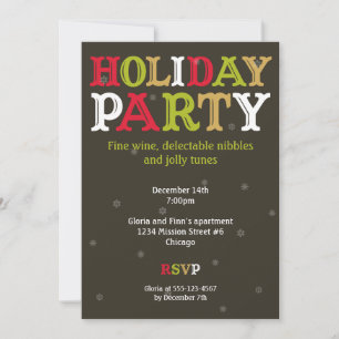 Woodcut colourful Christmas holiday party snowflak Invitation