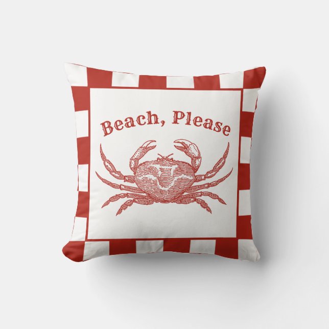 Woodcut Crab, Beach, please, pun Cushion (Front)