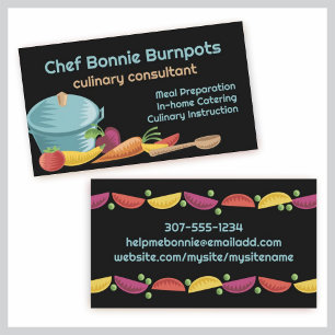 woodcut culinary mixing spoon veggies business car card