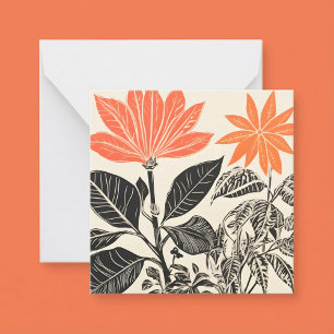 Woodcut effect house plants flat card