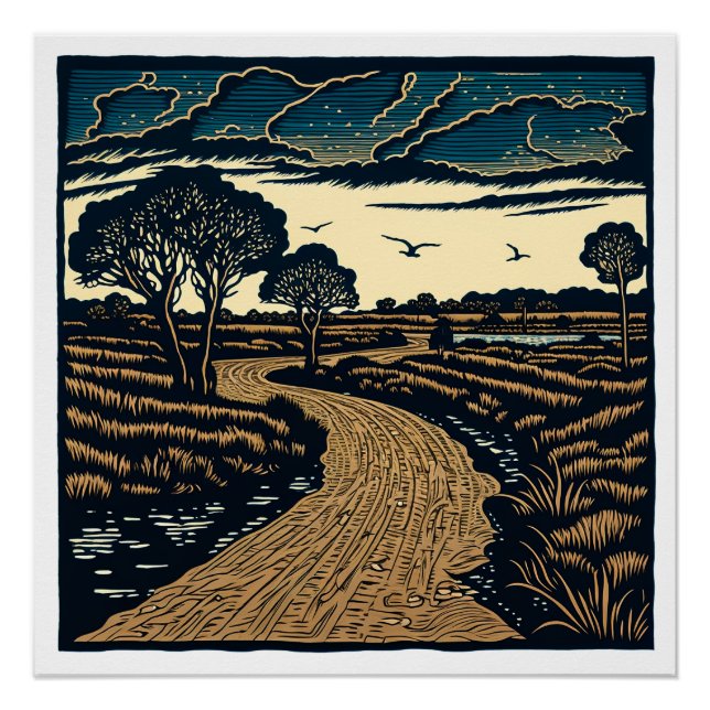 Woodcut Landscape Poster (Front)