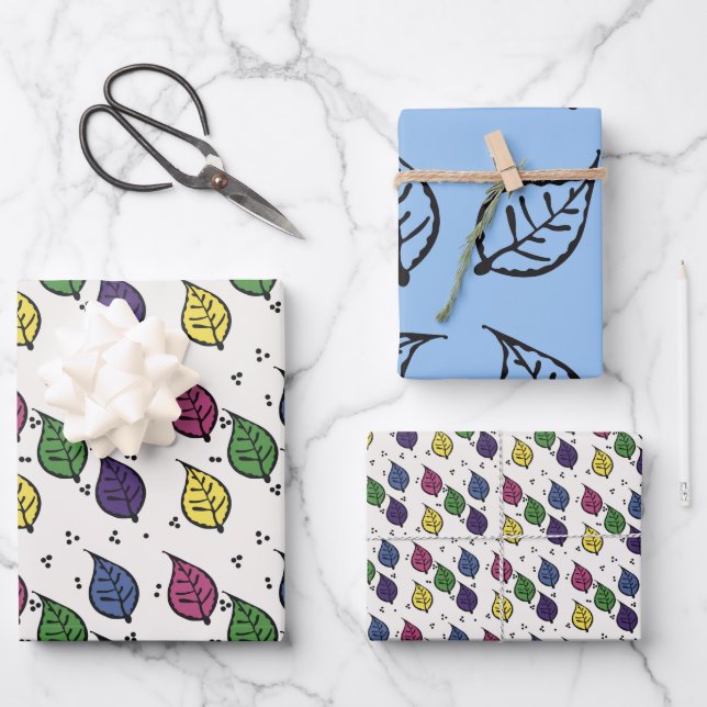 Woodcut Leaf Pattern Wrapping Paper Sheet (Front)