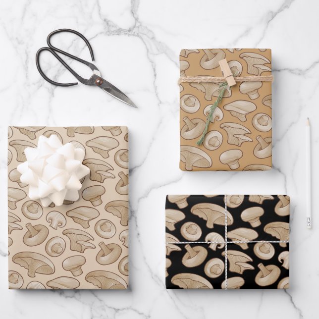 Woodcut Mushrooms Pattern Wrapping Paper Sheet (Front)
