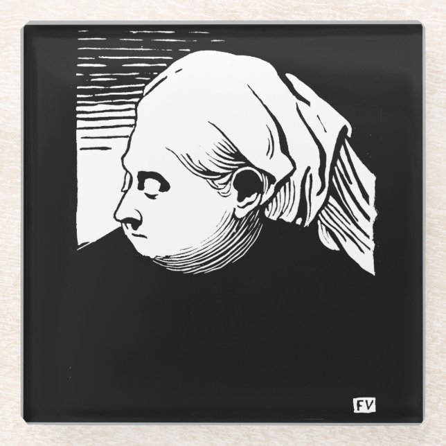 Woodcut Portrait of Queen Victoria  Glass Coaster (Front)