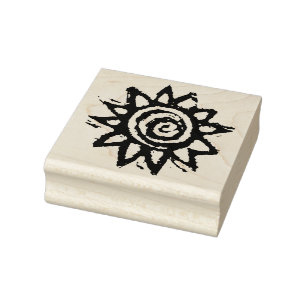 Woodcut Sun or Sunflower Rubber Art Stamp
