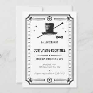 Woodcut Top Hat Halloween Costume Party Invitation
