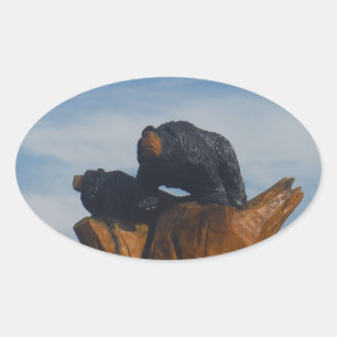 Wooded Black Bearswith  Blue Smoky Mountains Sky Oval Sticker